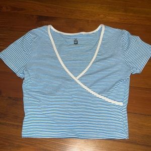 Blue and white striped baby tee (XS)